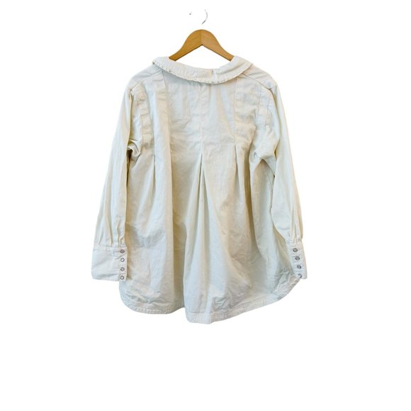 Free People Charlie Denim Button Down Top Dress Ecru Ruffle Trim Size M - Picture 4 of 11